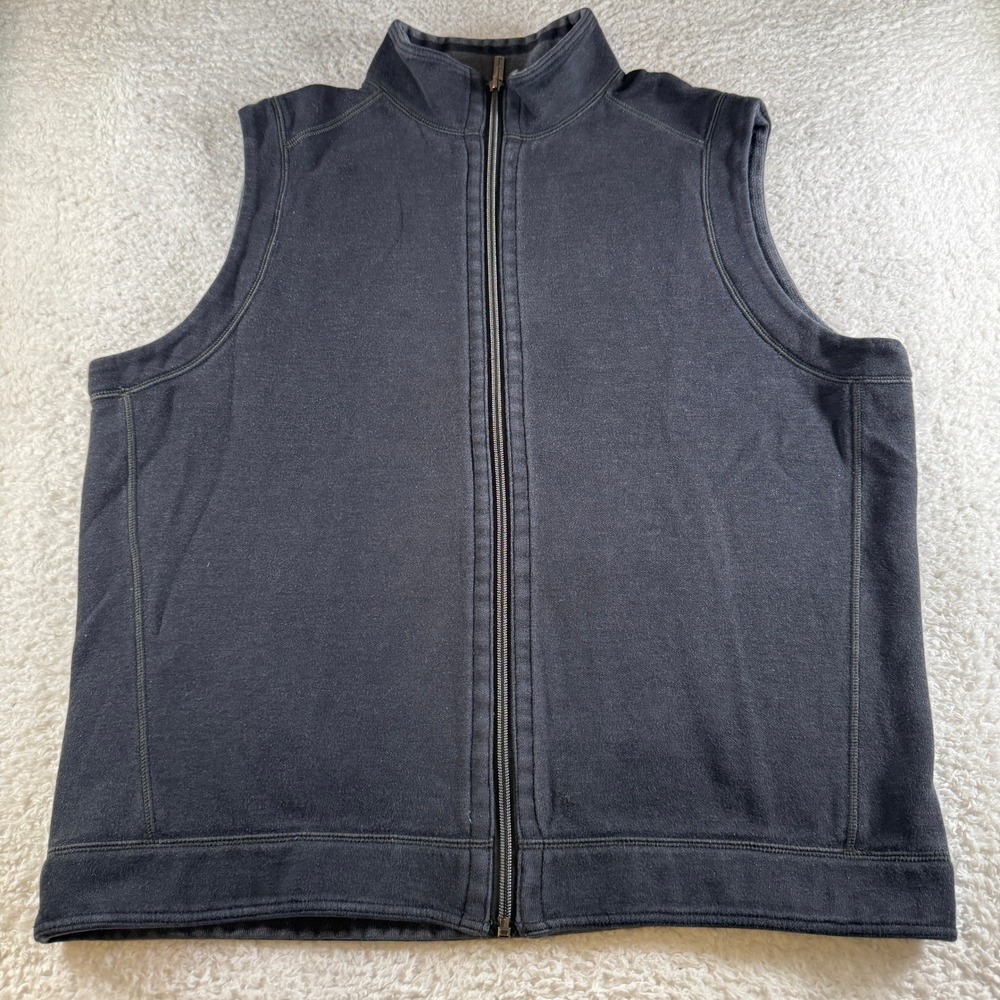 Tommy Bahama Vest Mens Large Gray Excellent Full Zip Cotton Tencel Knit Mockneck
